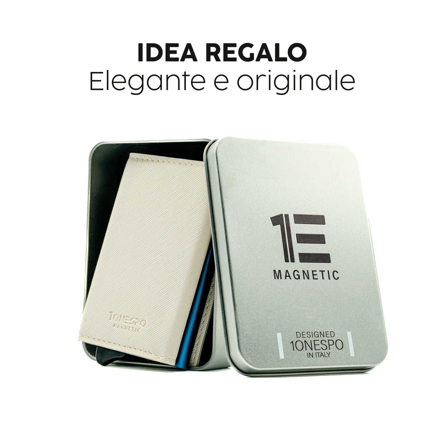 MAGNETIC Saffiano Portafoglio in Vera Pelle Protezione RFID Bianco