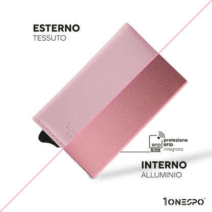 MAGNETIC Saffiano Portafoglio in Vera Pelle Protezione RFID Rosa