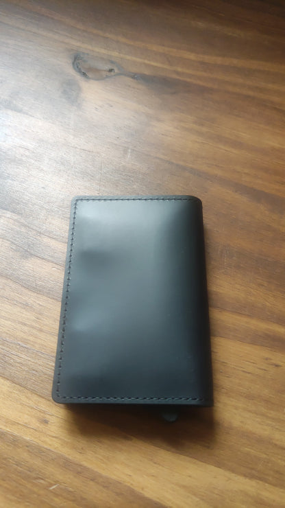 MAGNETIC SLIM Porta Carte di Credito in Vera Pelle Protezione RFID Cuoio Cerato Nero