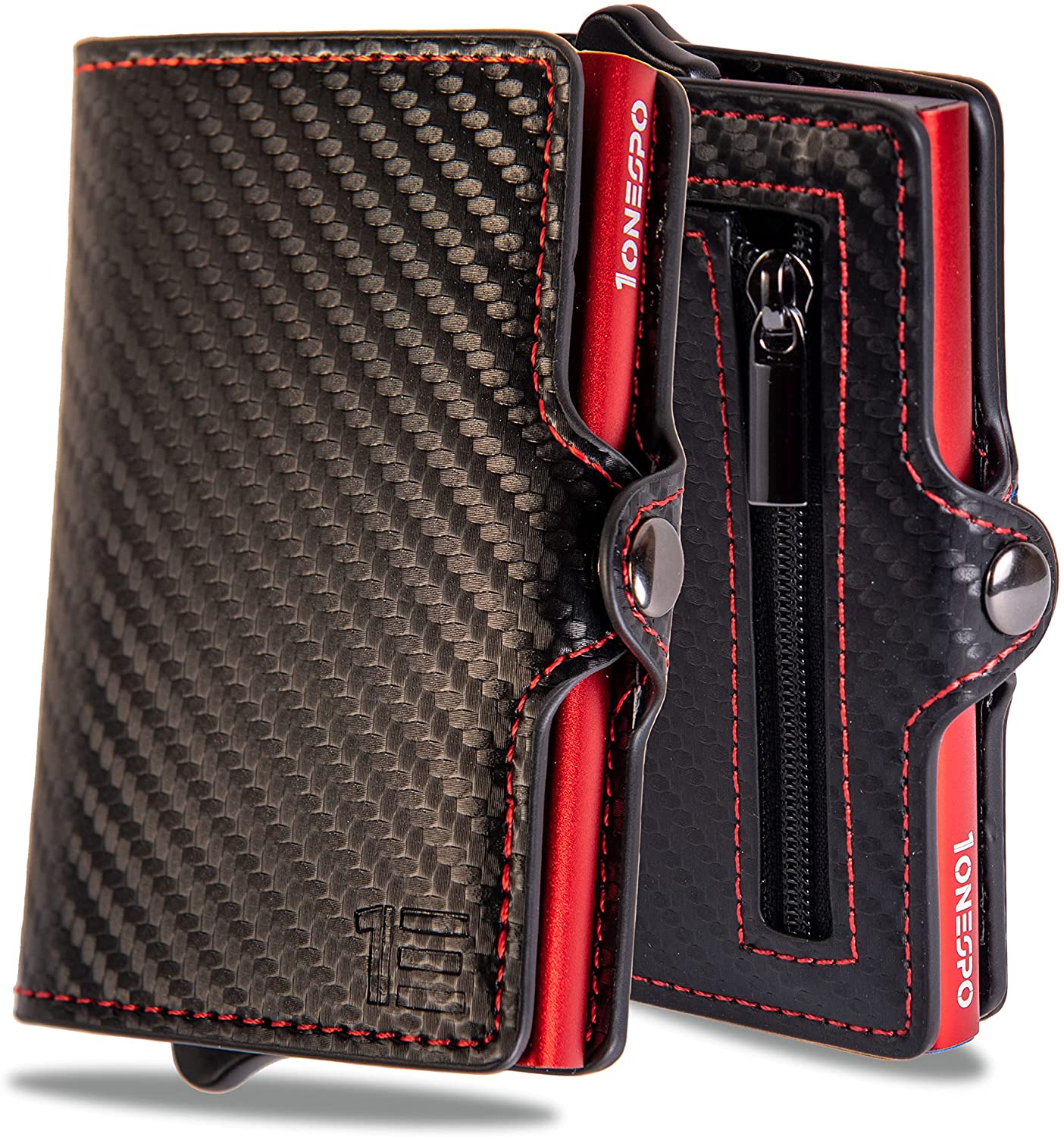 CARBON Zip Porta Carte di Credito Protezione RFID Rosso